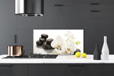 Kitchen Splashback Flower stones floral white black