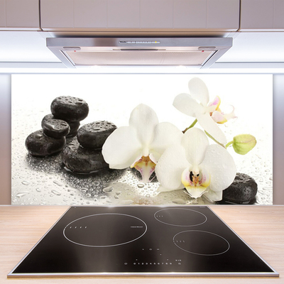 Kitchen Splashback Flower stones floral white black