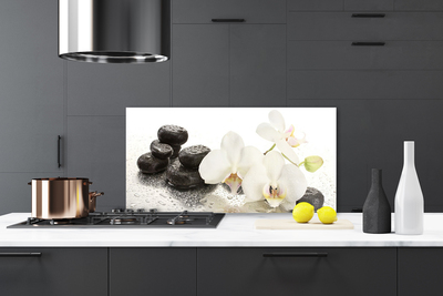 Kitchen Splashback Flower stones floral white black