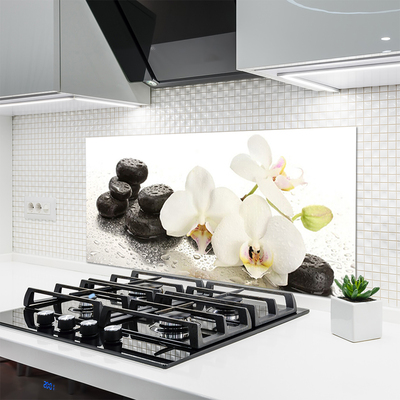 Kitchen Splashback Flower stones floral white black