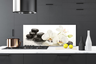 Kitchen Splashback Flower stones floral white black