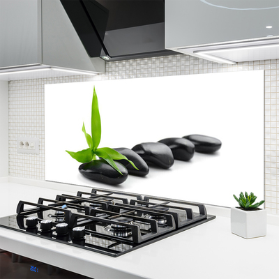 Kitchen Splashback Stones leaves art black green