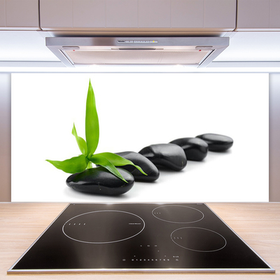 Kitchen Splashback Stones leaves art black green