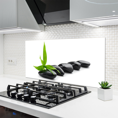 Kitchen Splashback Stones leaves art black green