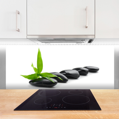 Kitchen Splashback Stones leaves art black green