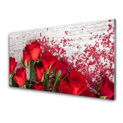 Kitchen Splashback Roses floral red green