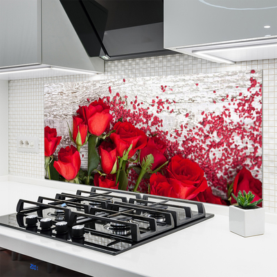 Kitchen Splashback Roses floral red green