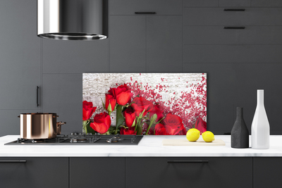 Kitchen Splashback Roses floral red green