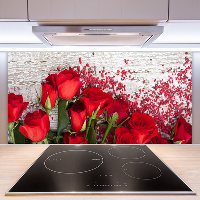 Kitchen Splashback Roses floral red green