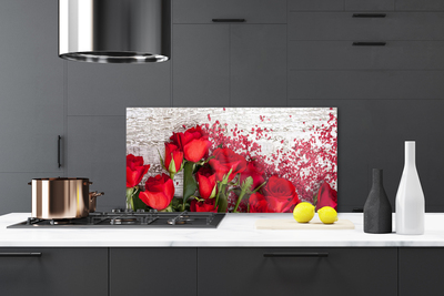 Kitchen Splashback Roses floral red green