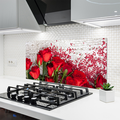 Kitchen Splashback Roses floral red green