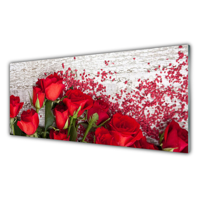 Kitchen Splashback Roses floral red green