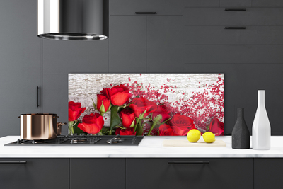 Kitchen Splashback Roses floral red green