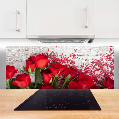 Kitchen Splashback Roses floral red green