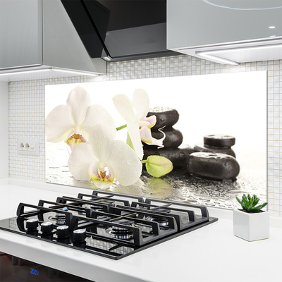 Kitchen Splashback Flower stones floral white black