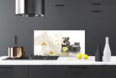 Kitchen Splashback Flower stones floral white black