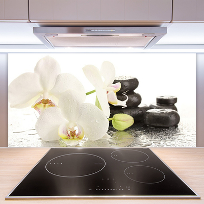 Kitchen Splashback Flower stones floral white black