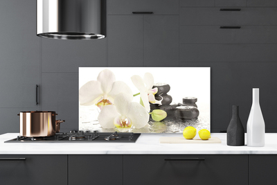 Kitchen Splashback Flower stones floral white black