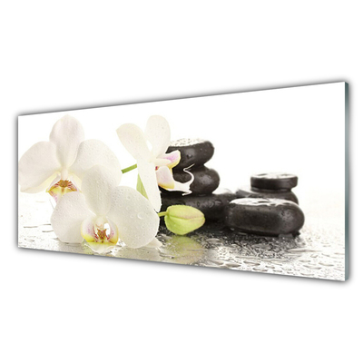 Kitchen Splashback Flower stones floral white black