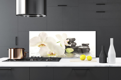 Kitchen Splashback Flower stones floral white black