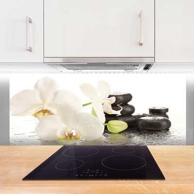 Kitchen Splashback Flower stones floral white black