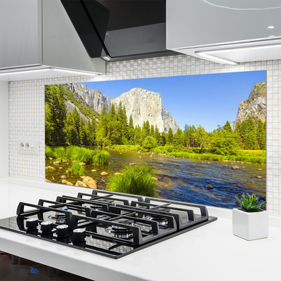 Kitchen Splashback Lake mountain forest nature blue green grey