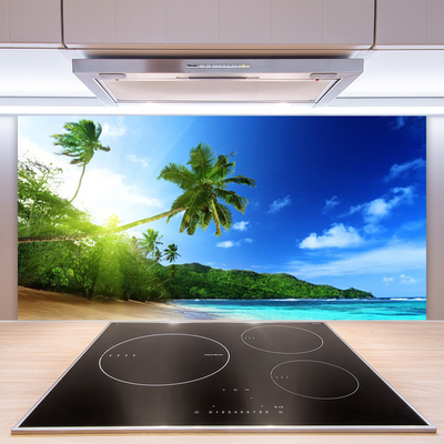 Kitchen Splashback Beach sea palm trees landscape brown green blue