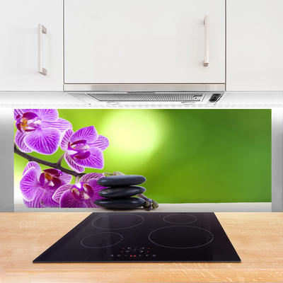 Kitchen Splashback Flower stones floral pink black