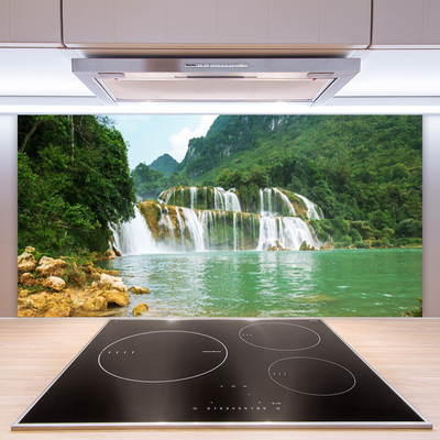 Kitchen Splashback Forest waterfall landscape brown green white blue