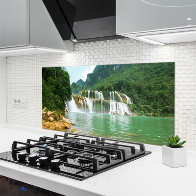 Kitchen Splashback Forest waterfall landscape brown green white blue