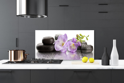 Kitchen Splashback Flower stones art pink black