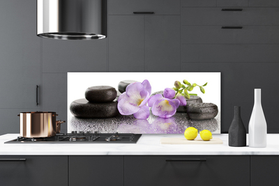 Kitchen Splashback Flower stones art pink black