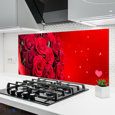 Kitchen Splashback Roses floral red