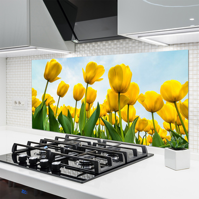 Kitchen Splashback Tulips floral yellow green