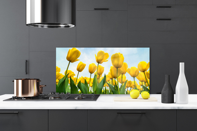 Kitchen Splashback Tulips floral yellow green