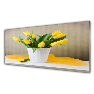 Kitchen Splashback Tulips floral yellow green