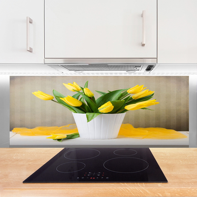 Kitchen Splashback Tulips floral yellow green