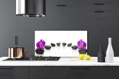 Kitchen Splashback Flower stones art pink black