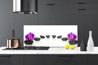 Kitchen Splashback Flower stones art pink black