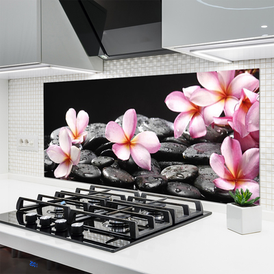 Kitchen Splashback Flower stones floral pink black