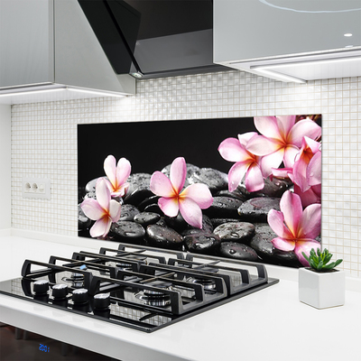 Kitchen Splashback Flower stones floral pink black