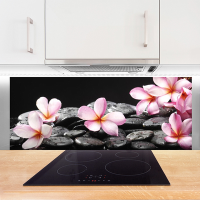 Kitchen Splashback Flower stones floral pink black