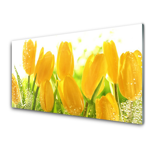 Kitchen Splashback Tulips floral yellow green