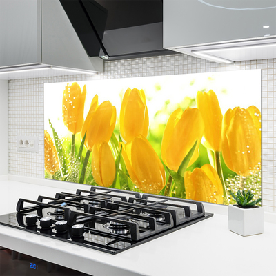 Kitchen Splashback Tulips floral yellow green