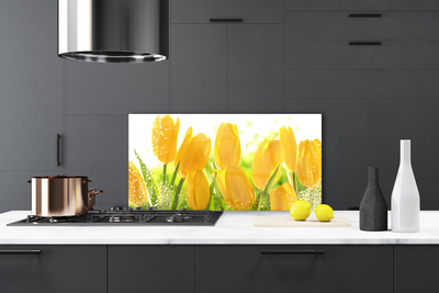 Kitchen Splashback Tulips floral yellow green