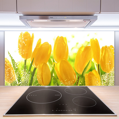 Kitchen Splashback Tulips floral yellow green