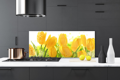 Kitchen Splashback Tulips floral yellow green