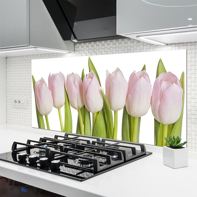 Kitchen Splashback Tulips floral pink green