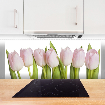 Kitchen Splashback Tulips floral pink green