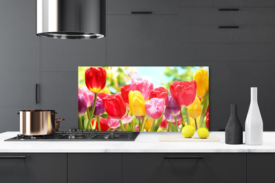 Kitchen Splashback Tulips floral red yellow